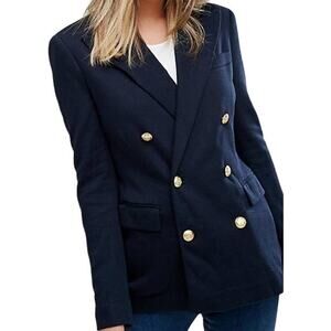 VTG Lauren Ralph Lauren Double Breasted Blazer Gold Buttons Wool Navy Blue 4P